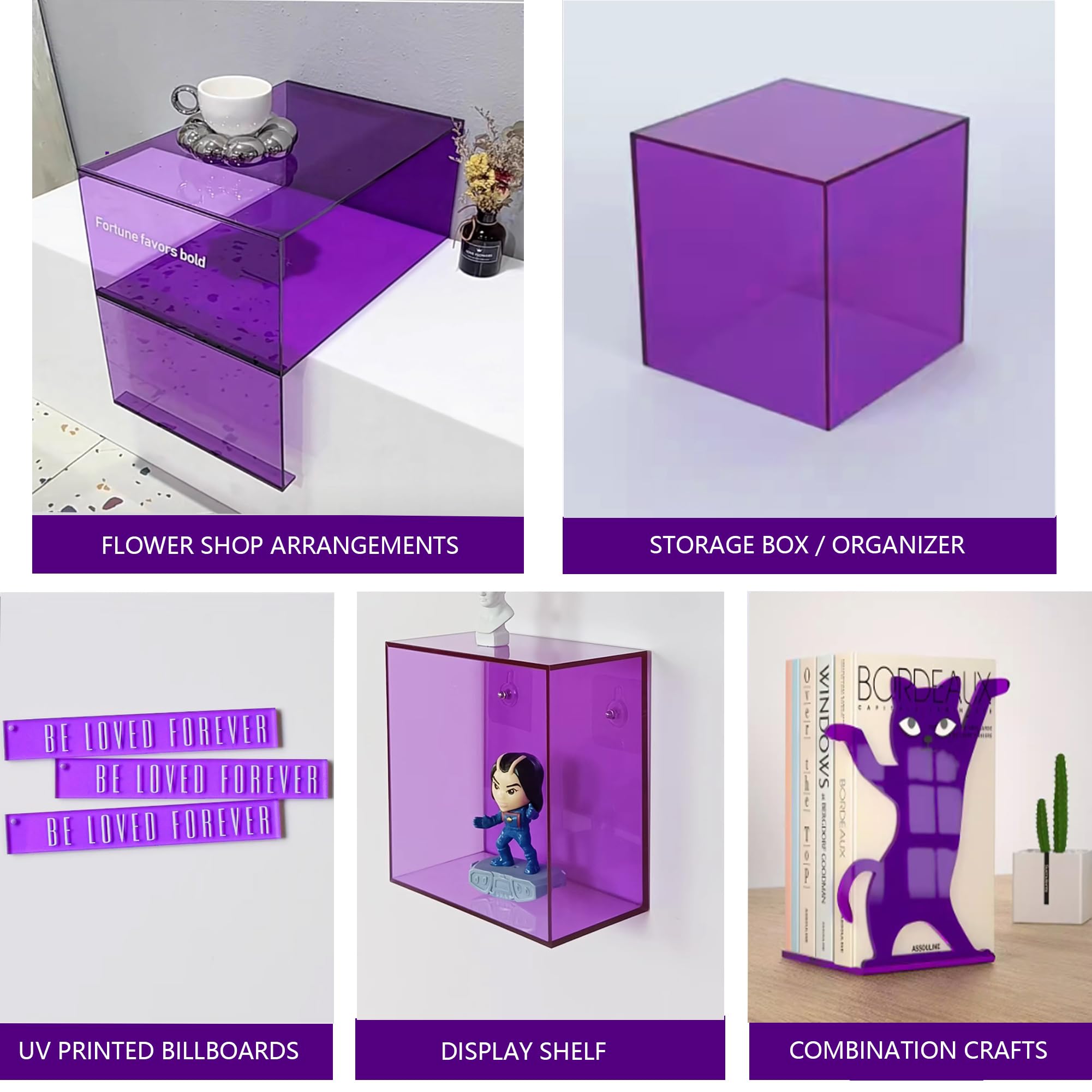 XLNT TECH 6 PCS Purple Transparent Cast Acrylic Sheets 8