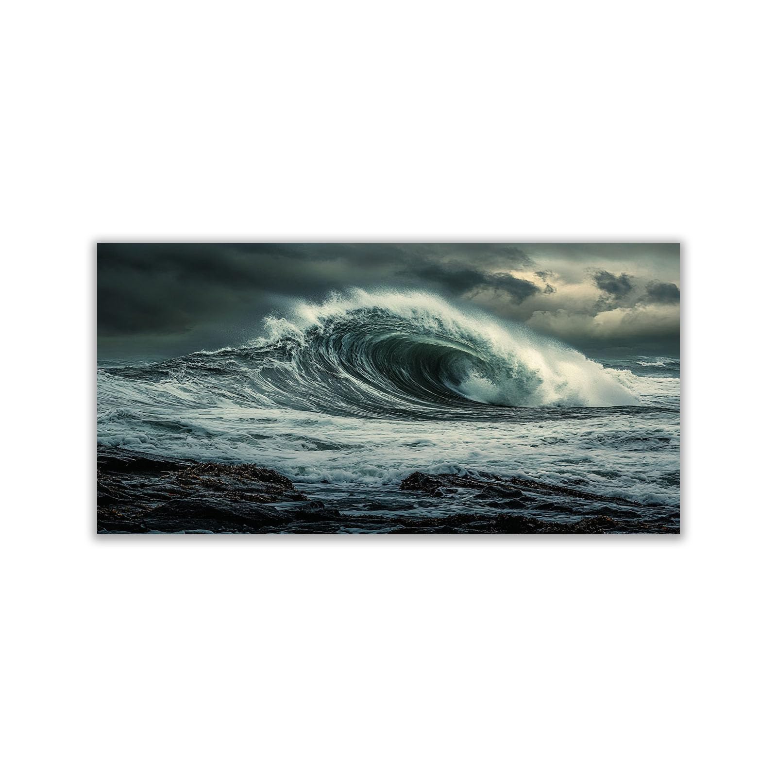 WIKEO Beach Pictures on Canvas Wall Art Night Abstract Ocean Landscape Modern Prints Seaview Landscape Artwork - for Living Room Bedroom Home Office Wall Decoration(Black 6)-70x140cm Unframed