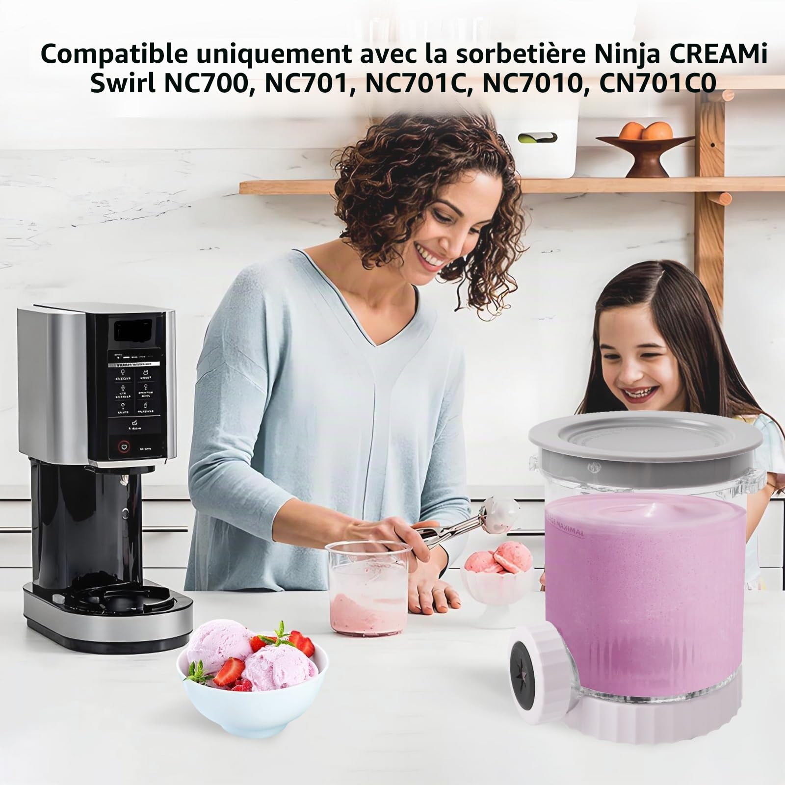 BestYiJo Gobelet et couvercle de rechange compatibles avec les machines à glace et à glace à glace Ninja Creami Swirl NC701 Série NC700 - Récipient à gobelet de 16 oz, sans BPA et passe au