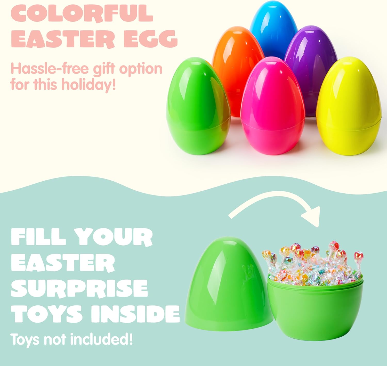 JOYIN 10" Jumbo Easter Eggs, 6PCS Bright Plastic Giant Eggs Empty Fillable for Easter Filling Treats Party Favor Hunt Classroom Prize Supplies Decoration