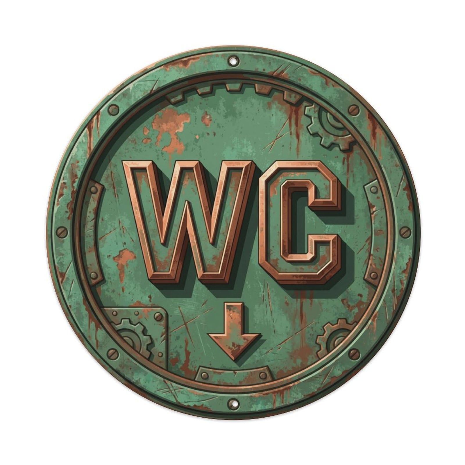 Toilet （WC） Aged Patina Green Emblem Metal Tin Sign Plaque Wall Decor for Cafe, Club Bar, Office, Home Garden Round Metal Poster 8x8Inch