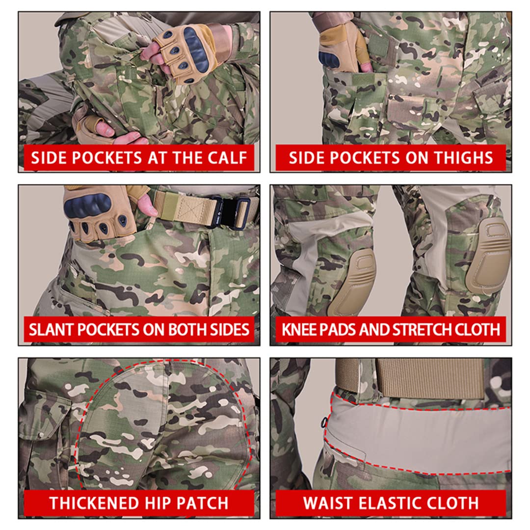 Kombinezon bojowy Camo1 Mundur wojskowy Army Cargo Pants Men Multicam Odzież myśliwska (czarna koszula 3XL)