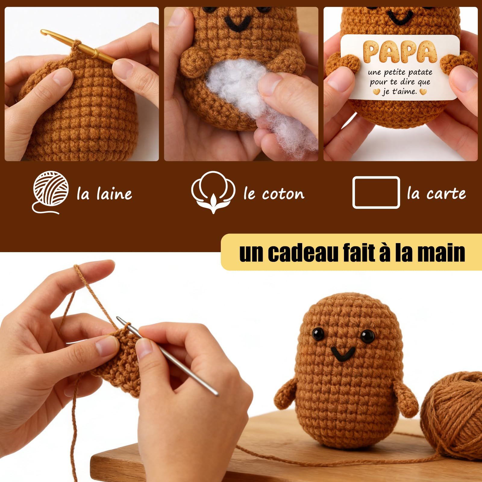 Tixlux Cadeau Papa, Cadeau Anniversaire Papounet, Pomme de Terre Positive Fait Main, Cadeau pour Remonter Le Moral, Bon Rétablissement, Décoration Bureau Maison