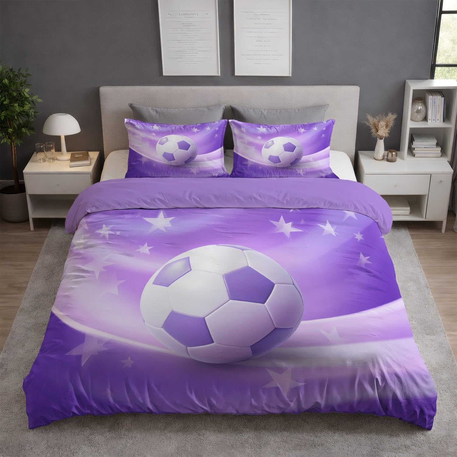 Generic Zestaw pościeli Super King 290 cm x 236 cm fantazyjne abstrakcyjne gwiazdy piłka nożna poszewka na kołdrę ultramiękka mikrofibra oddychająca poszewka na kołdrę z zamkiem błyskawicznym