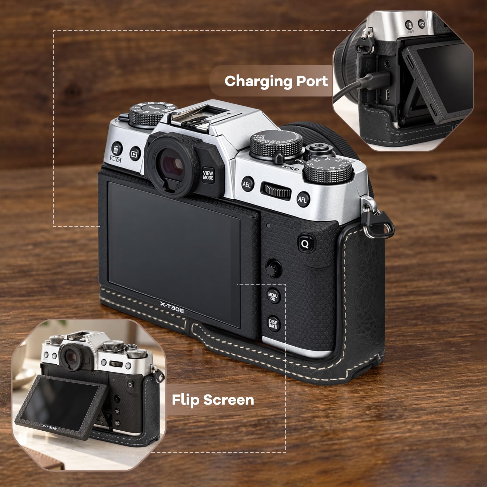 kinokoo Etui Fuji XT30 III / XT30 II / XT30 / XT20 / XT10 z paskiem-Czarny