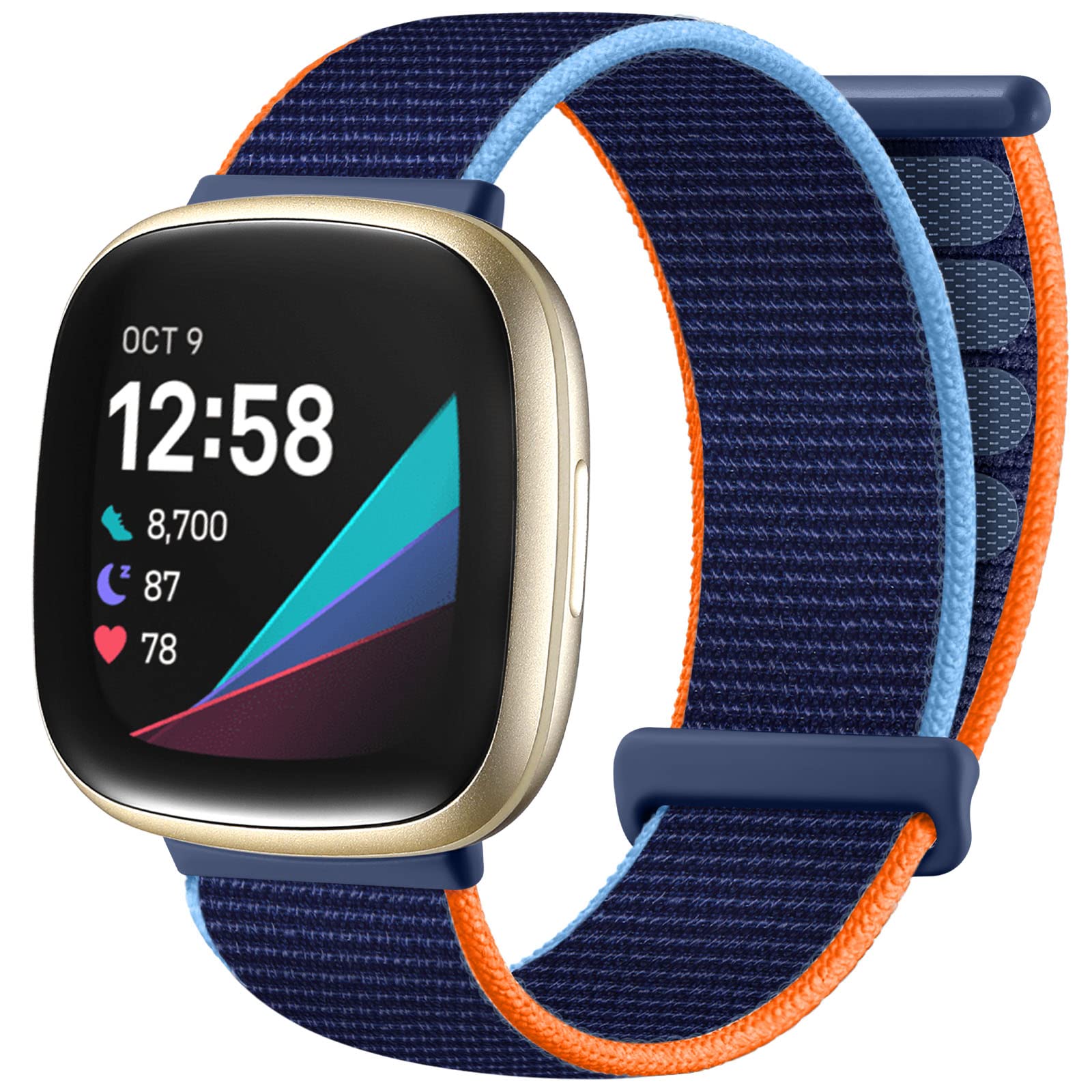 Ouwegaga Strap Compatible with Fitbit Versa 3 Strap/Fitbit Sense Strap, Soft Nylon Adjustable Braided Fabric Replacement Straps Compatible with Versa 3/Sense for Women Men, DarkBlue