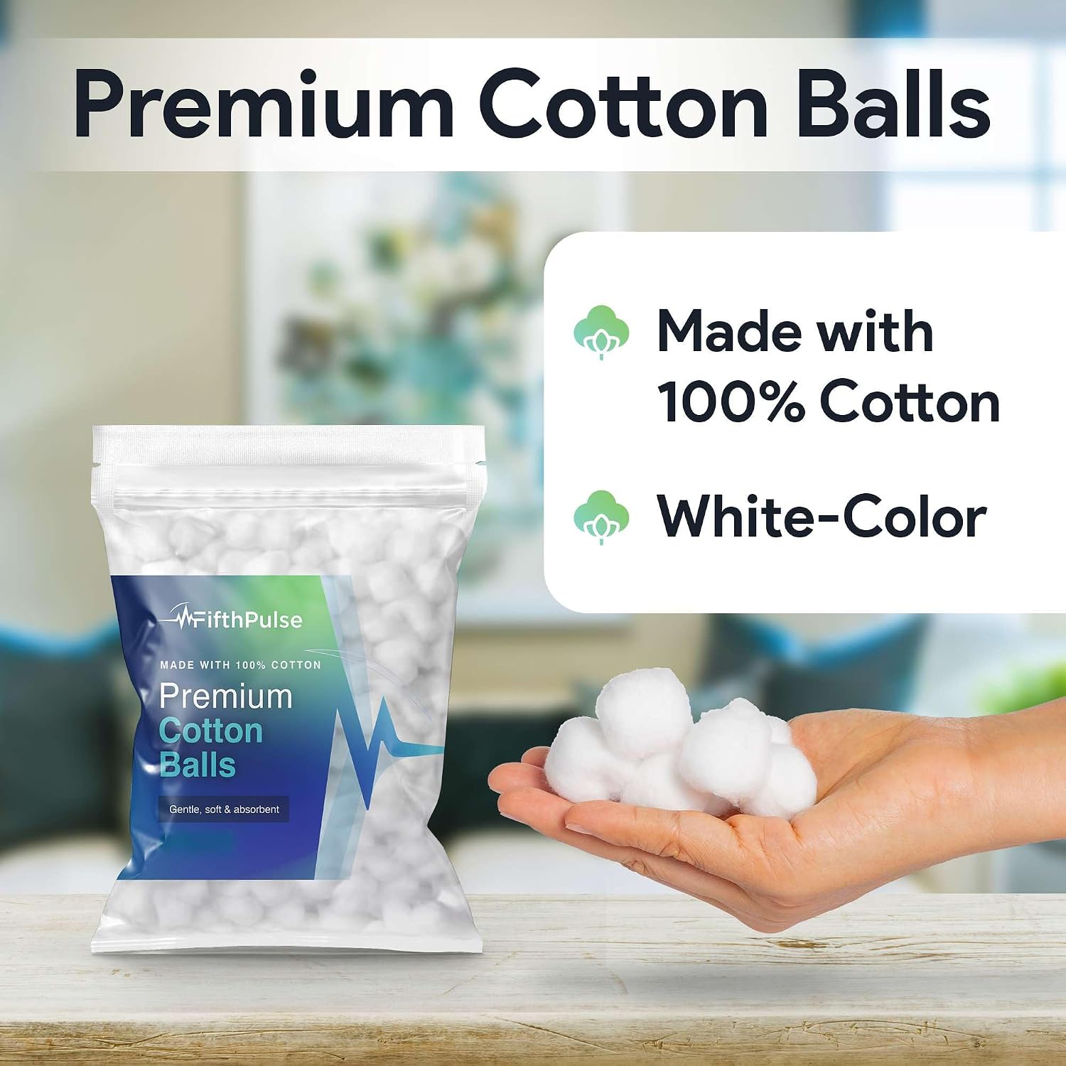 Premium Cotton Balls for Face - 75 Absorbent and Soft White Colored Cotton Balls - Made with 100% Cotton - Use for Crafts, Makeup, Wounds, and Nails