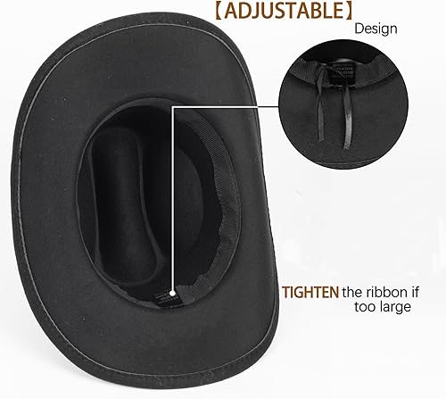 Miniatura 5 de Sombrero de vaquero occidental para hombres y mujeres, sombrero clásico enrollable con cinturón de hebilla (tamaño M-L)
