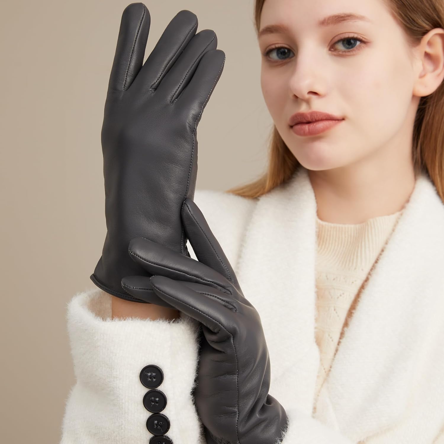 Winter Warm Genuine Leather Gloves for Women, Touchscreen Texting Driving Gloves for Outside Outdoor Activities - Image 6