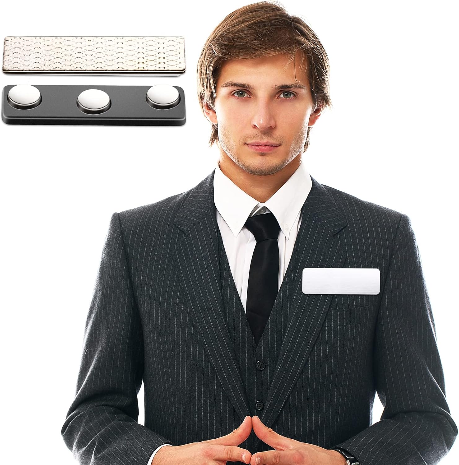 Kigeli 150 Packs Name Badge Magnets Bulk, Magnetic Name Tag Holders with 3 Neodymium Plate for Office, Hotel, Trade Event, Uniform Jackets (Black)