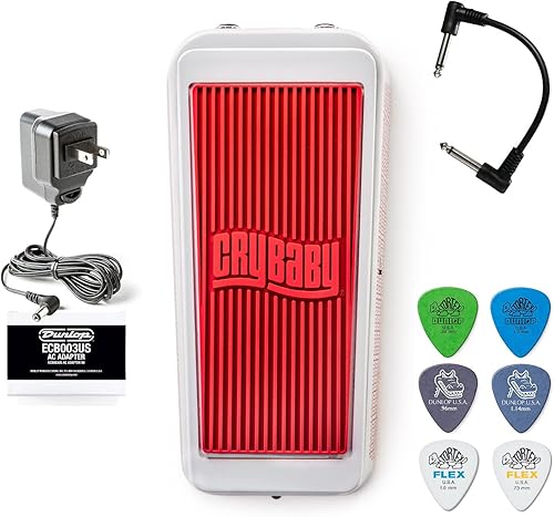 Dunlop CBJ95SW Cry Baby Junior Wah - Edición especial blanca - Paquete con cable de conexión 6 púas Dunlop y fuente de alimentación ECB003