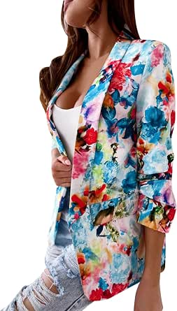 Blazer Élégant Floral Manches Longues Femme - Veste D'Été Légère Coupe Ajustée Pour Bureau Et Occasions