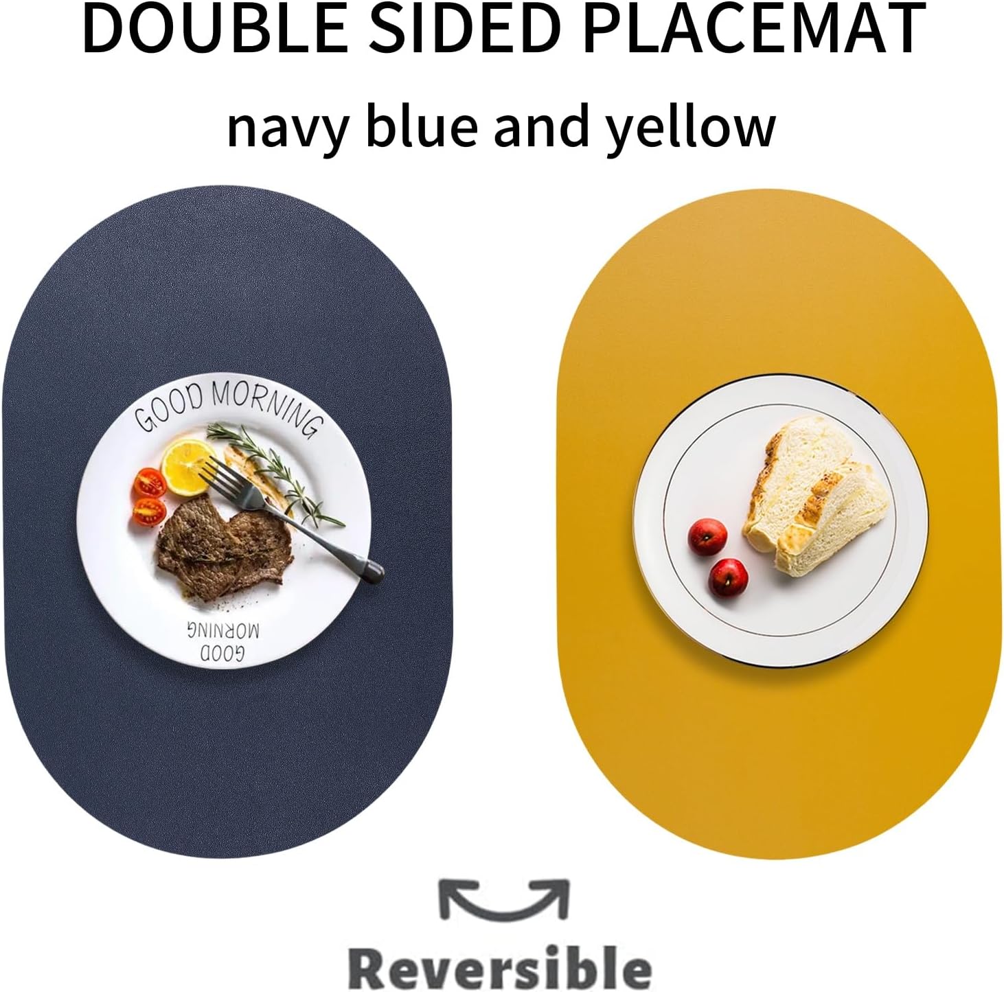 Oval Placemats Set 6 Reversible,Faux Leather Table Mats image 2