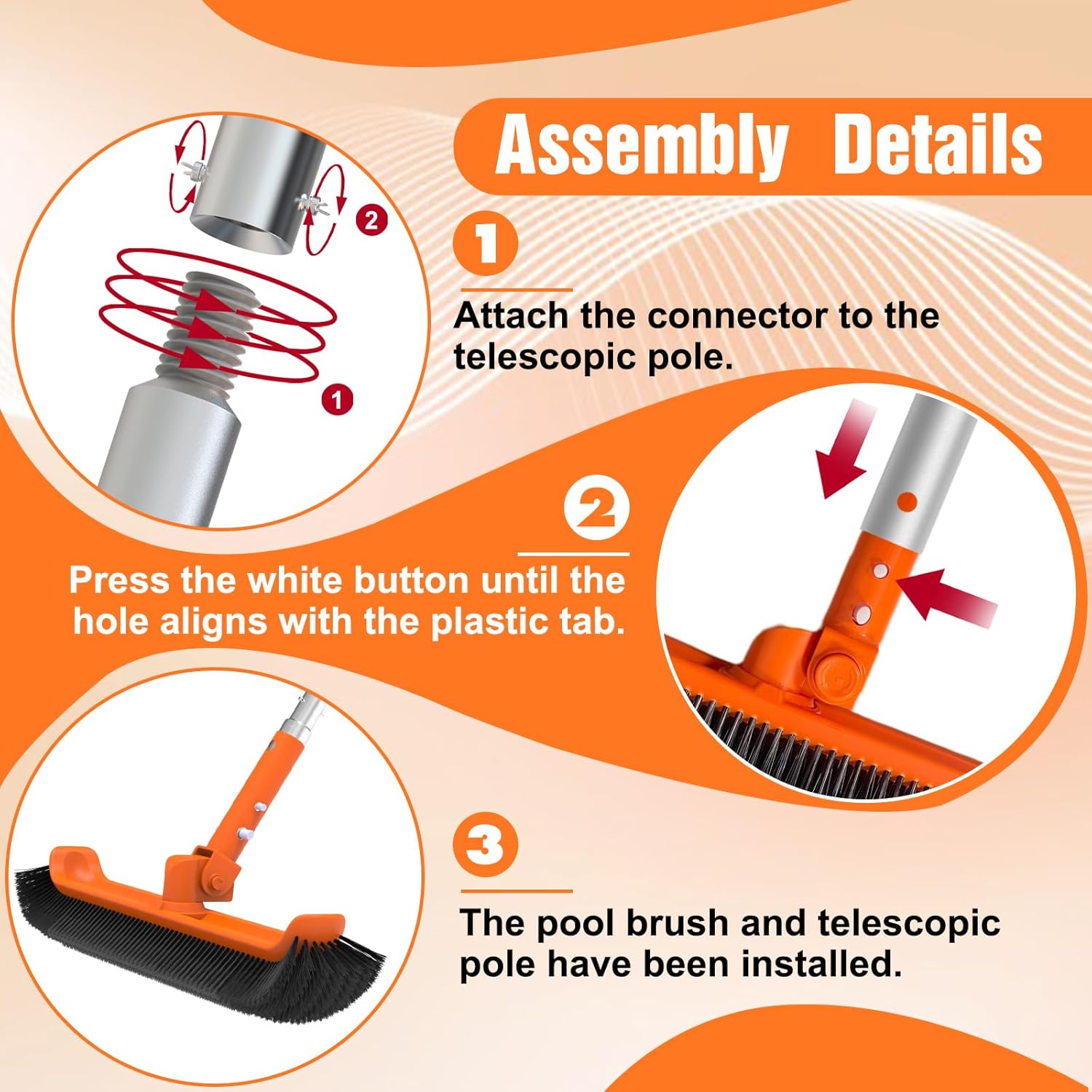 LAANPOLE Pool Brush with Pole, 16FT Heavy Duty Telescopic Pool Pole with 18" Pool Brush, Swimming Pool Scrubber Brush Head for Cleaning Walls, Tiles & Floors
