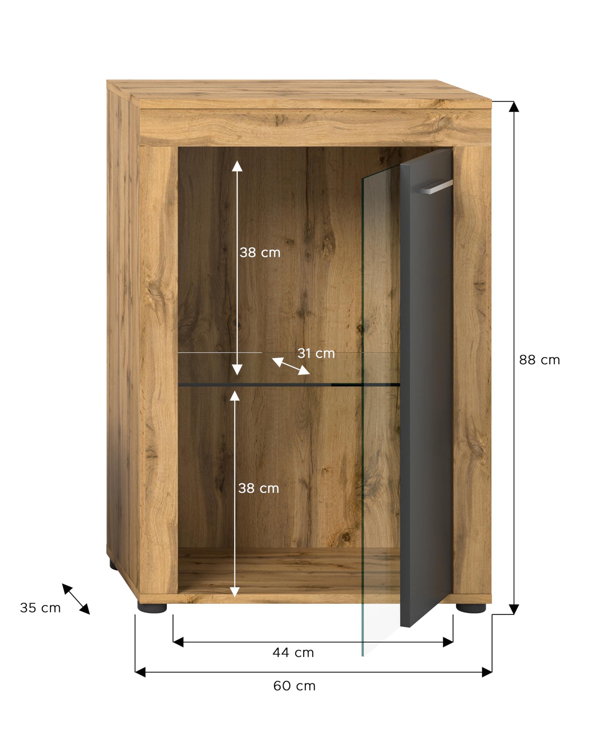 xonox.home Wohnen Jam X8BN1T40 - Vitrina de Cristal (600 x 86 x 35 cm), Color Roble Wotan y Gris