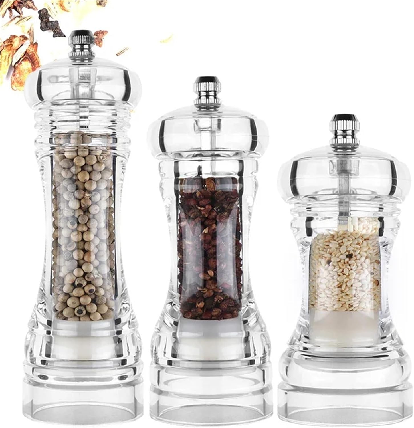 Acrylic Salt and Pepper Grinder Set with Adjustable Ceramic Rotor, Clear Kitchen Shakers(1X6 inch)