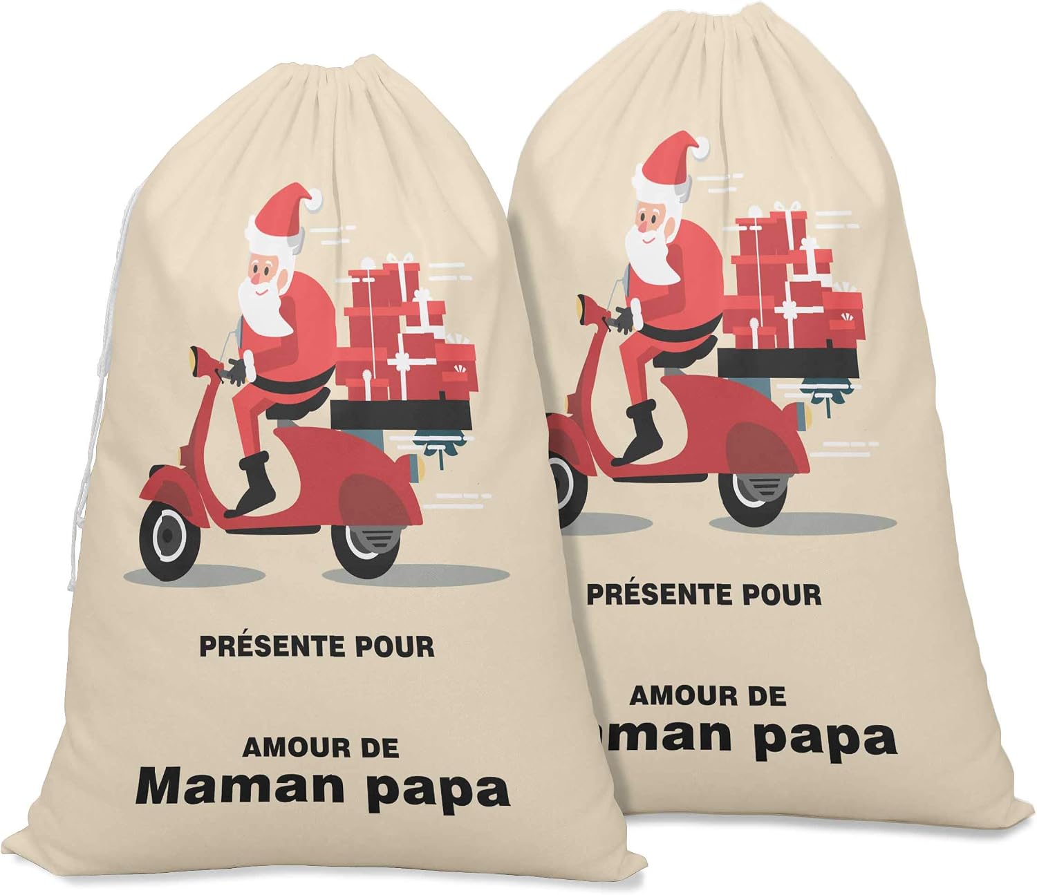 Printtoo Pack of 2 Pcs Xmas Presents Storage Bags Large Santa Gift Sack with Drawstring Christmas Party Favor 27x20 Inch