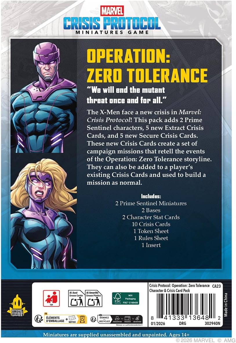 Marvel: Crisis Protocol Operation Zero Tolerance Character & Crisis | Card Pack with Prime Sentinel Miniatures & Campaign Missions Expansion, Ages 14+, 2 Players, 90 Minute Playtime