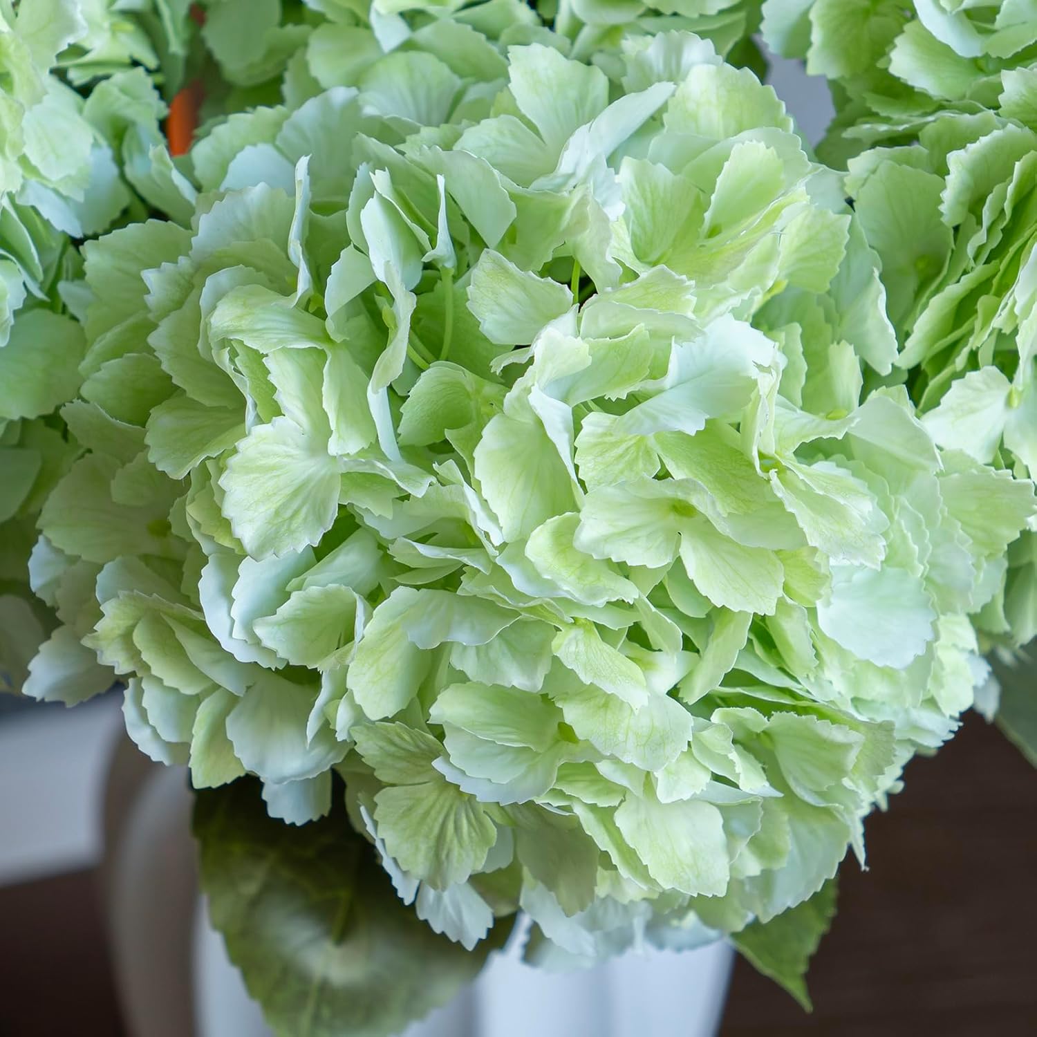DUYONE 4pcs 24.4'' Realistic Large Artificial Hydrangea Flowers with Long Stem,Light Green Lifelike Latex Soft Flowers for Home Decor Wedding Arrangements Party Living Room Bouquets Centerpieces