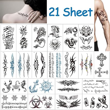 Vibury Temporar Tatowierung 21 Blatter Tattoo Aufkleber Fake Arm Tattoos Sticker Fur Manner Frauen Dragon Heartbeat Tiger Vine Skorpion Grafik Schadel Amazon De Spielzeug
