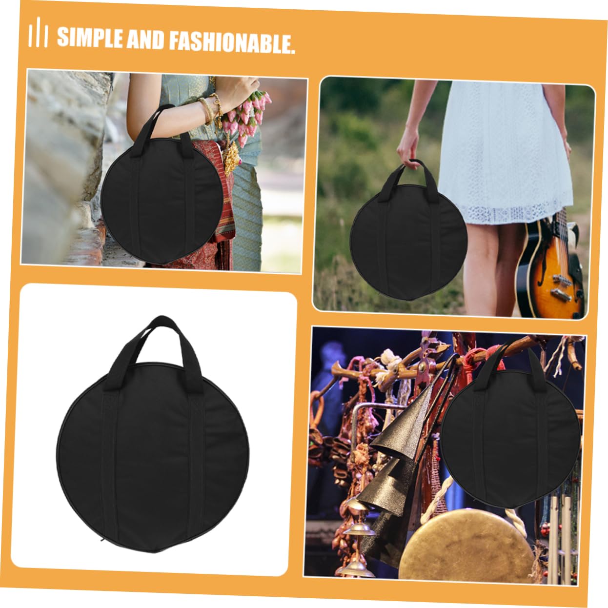 Abaodam 2 Piezas Bolsa para Gong Oxford Negro Asa de Transporte Bolsa de Almacenamiento para Instrumentos para Platillos