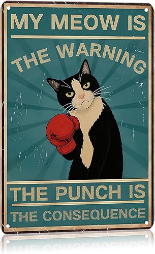 Divertido letrero de metal de gato negro, decoración de pared de gato vintage para cocina, dormitorio y sala de estar, 8 x 12 pulgadas