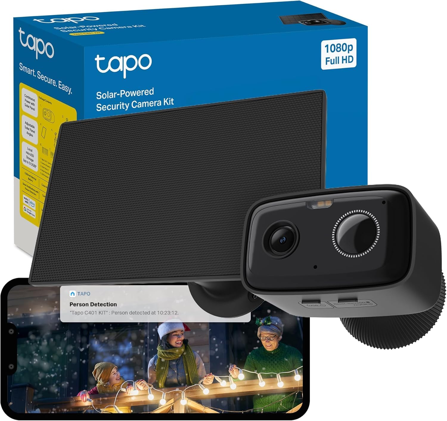 Tapo C401 KIT Solar Überwachungskamera für außen, 1080p, 180-Tage-Akku, Kabellos, Farbnachtsicht, 2,4 GHz WLAN, Zwei-Wege-Audio, KI-Erkennung, lokale microSD-Karte oder H500-Homebase