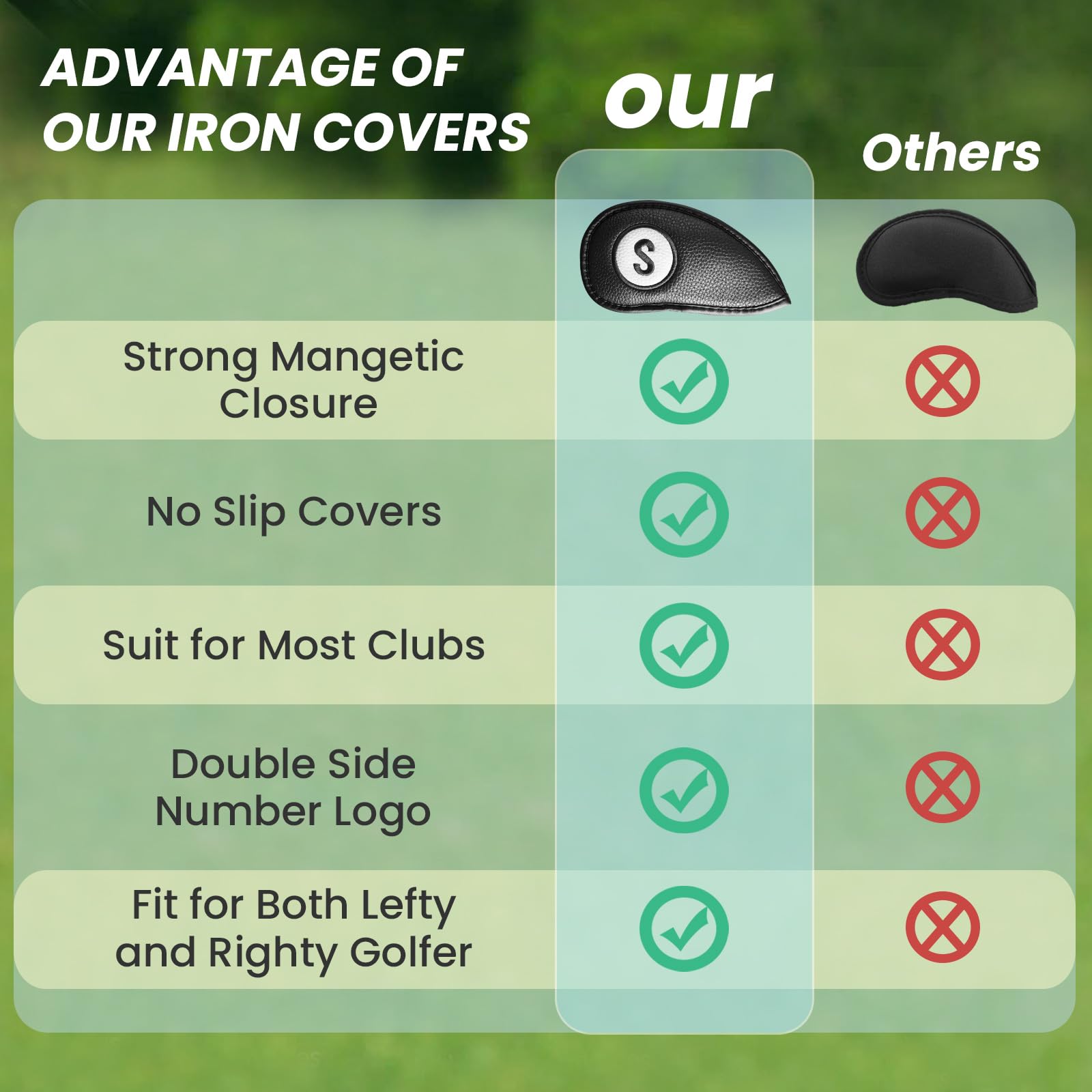 Golfschlägerhauben Set Wert 11 Stück für Golf Eisen, Kunstleder Deluxe Schlägerhauben Schwarz Blau Rot Golfschläger Covers, Professionell Langlebig Schlägerkopfhüllen Passen Alle Markenclubs