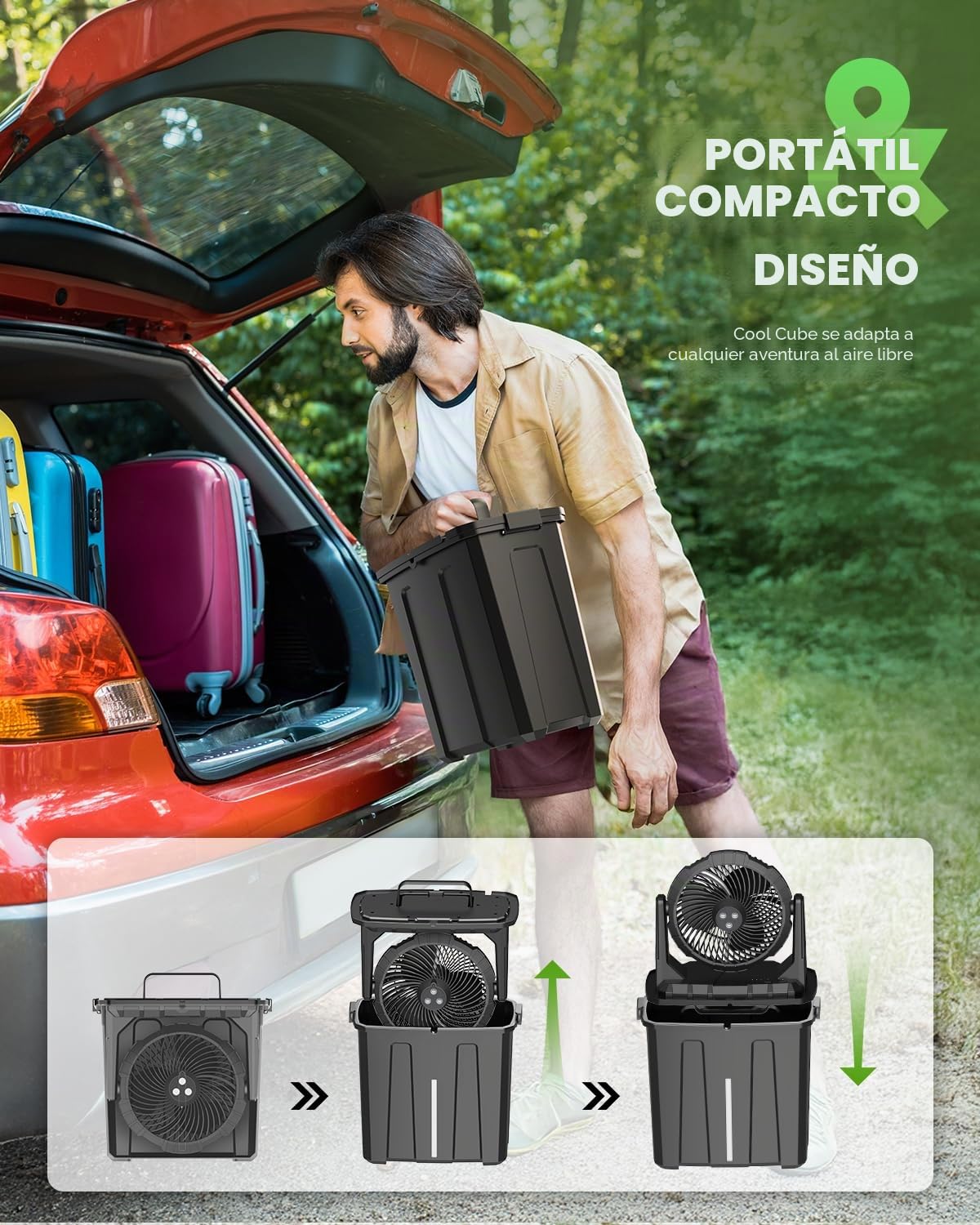 Ausic Ventilador de nebulización portátil, 9 litros de 10 pulgadas, ventiladores de niebla para exteriores para enfriar patios exteriores, ventilador de batería recargable de 30000 mAh con caja de
