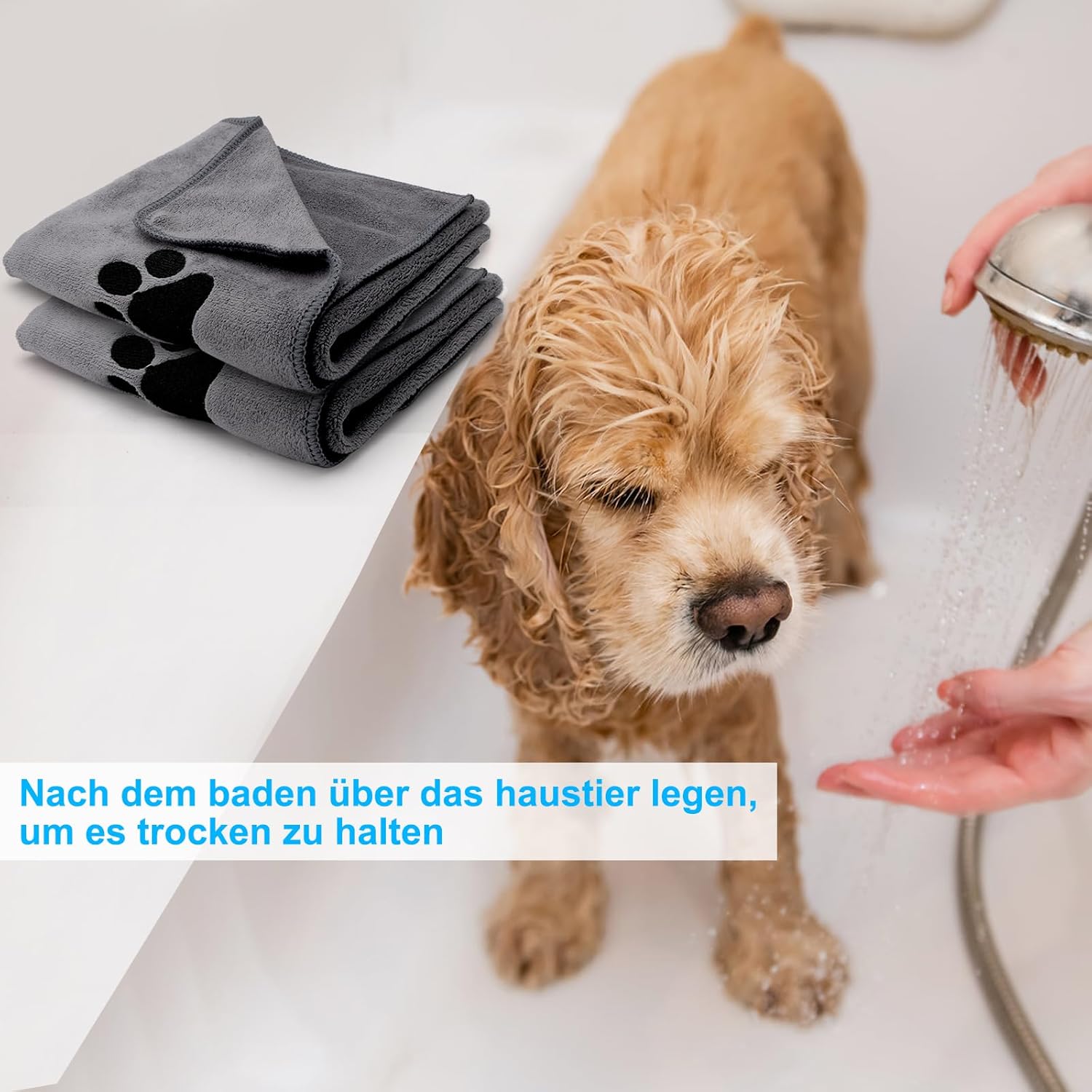 2 Pack Extra Absorbent Dog Towels, Dog Towels, Dog Accessories, Microfiber Bandanas, Quick Dry Towels for Cats, Dogs or Other Pets, 75 x 35 cm, Grey 4