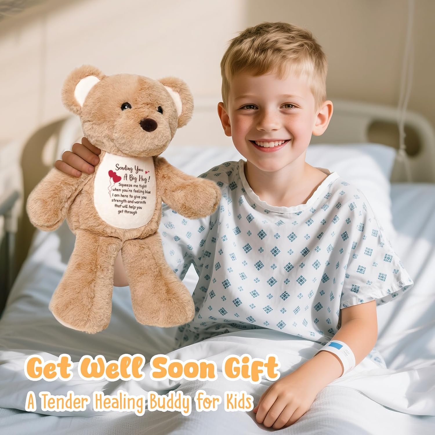 Soft Teddy Bear Plush Toy, A Big Hug Get Well Soon Comfort Bear with Sympathy Message, Emotional Support Gift for Women, Kids, Girls, Toddlers, Thinking of You Memorial Loved Present 15" - Image 5