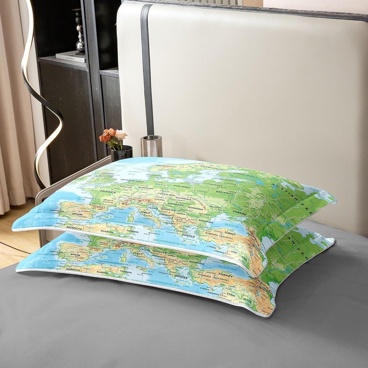 100% Natürliche Baumwolle Weltkarte Tröster Abdeckung 200x200,Blauer Ozean Bettwäsche Set für Kinder,Karte von Verschiedenen Ländern Bettbezug Abstrakte Kunst Quilt Cover Atmungsaktive Zimmer Dekor