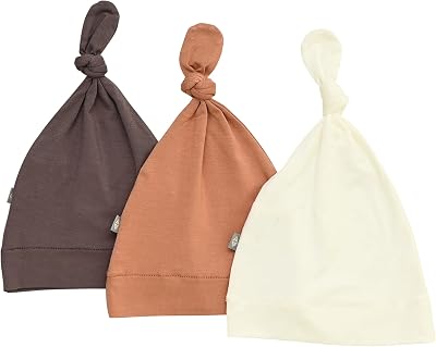 KYTE BABY Rayon Made from Bamboo Baby Beanie Hats - Super Soft Knotted Caps Available in Pattern and Solid Colors - 3 Pack