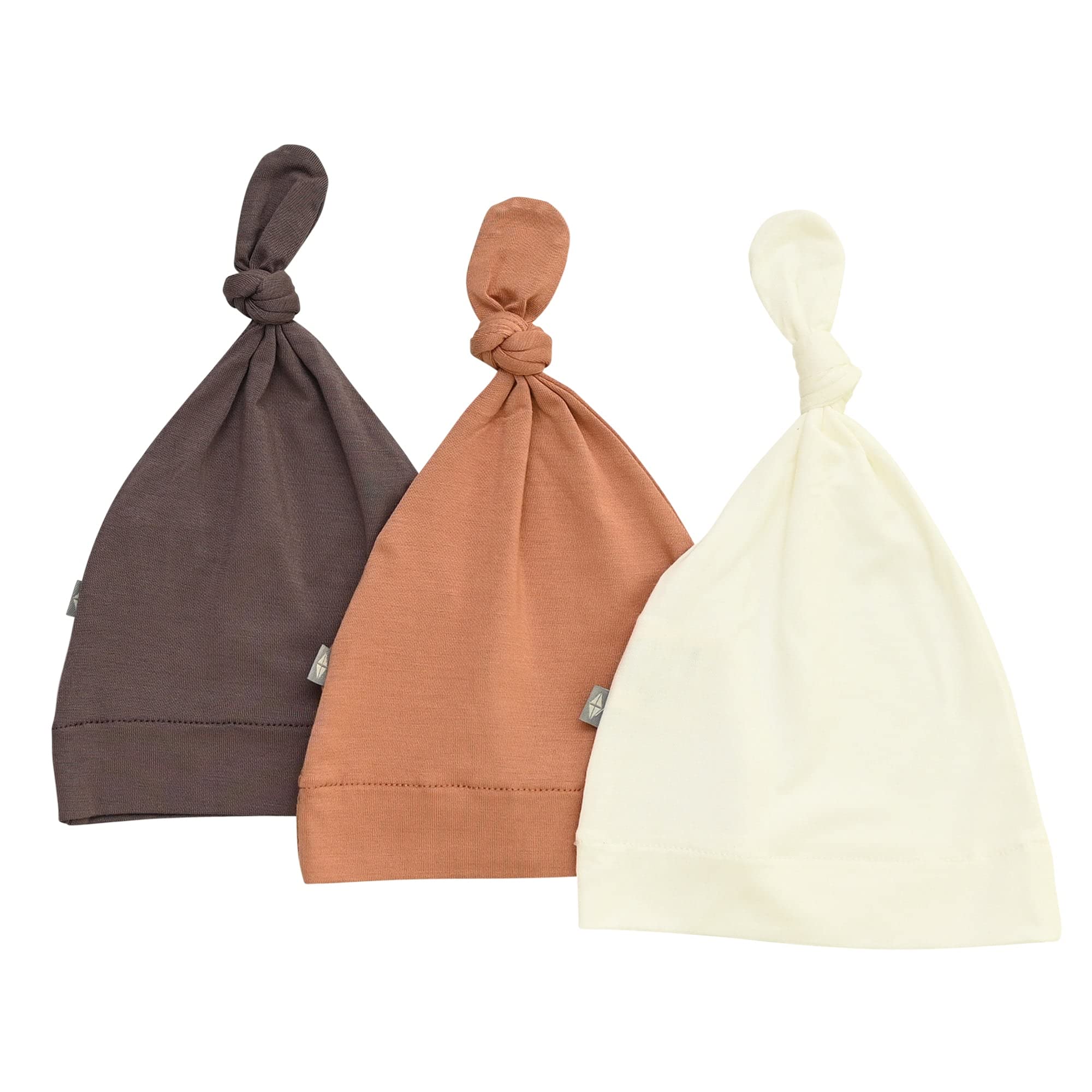 KYTE BABY Bamboo Baby Beanie Hats - Super Soft Knotted Caps Available in Pattern and Solid Colors - 3 Pack, Midnight/Cloud/Wheat, 3 Months — view 3