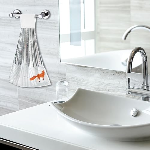 Miniatura 7 de KOPIRIT Winter Forest Fox - Juego de 2 toallas de mano suaves y absorbentes decorativas para baño, toalla colgante para baño, cocina, casa de campo