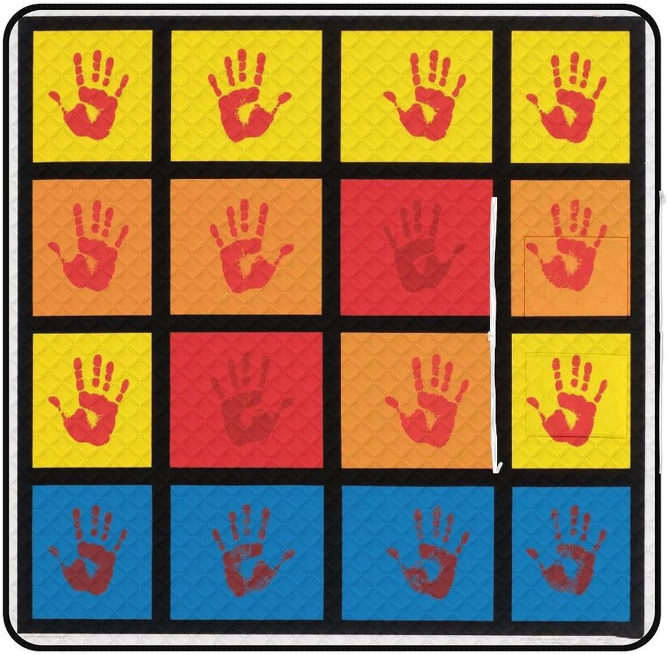 Handprints Picnic Blanket 200x200cm, Foldable 2-in-1 Picnic Mat and Tote Bag Portable Waterproof Beach Mat Sandproof Outdoor Blanket for Park, Hiking, Beach, Camping, Travel