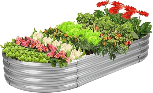 Miniatura 11 de Cama de Jardín Elevada Caja de Plantador Galvanizado para Exterior, Cama de Jardín de Metal Resistente a la Podredumbre para Vegetales, Flores