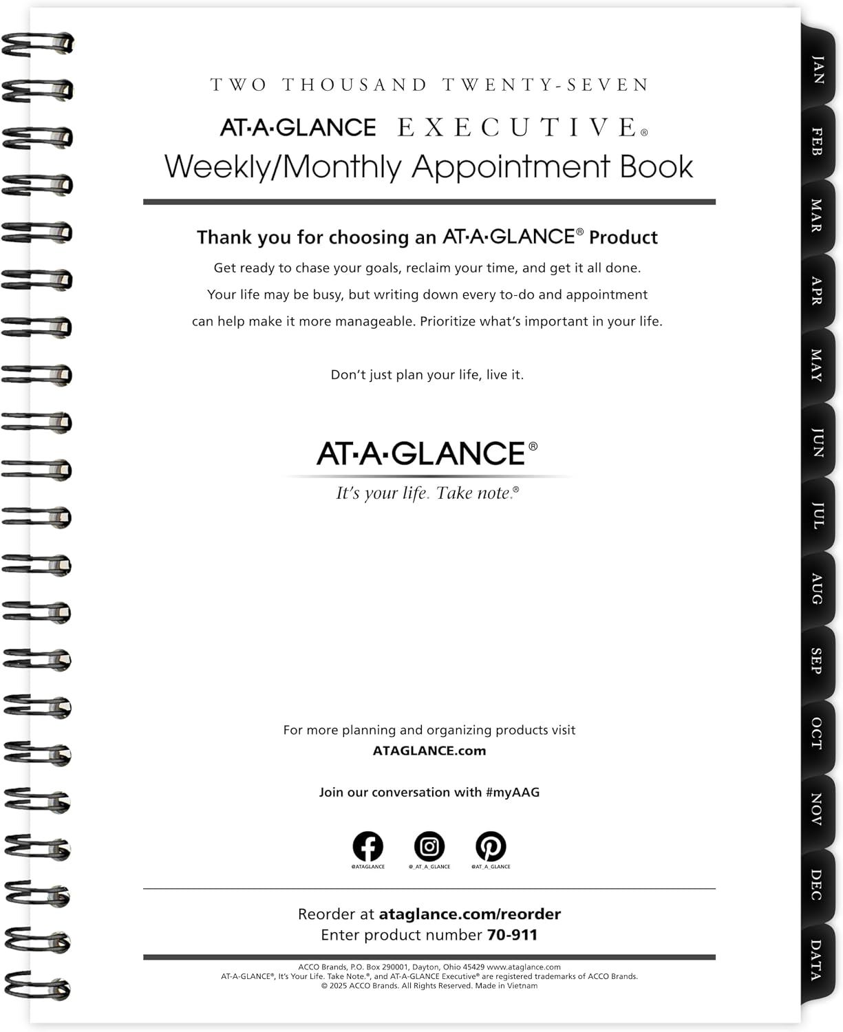 AT-A-GLANCE 2027 Weekly Monthly Padfolio Refill for 70NX8105, 8.25" x 11", Executive (709111027)