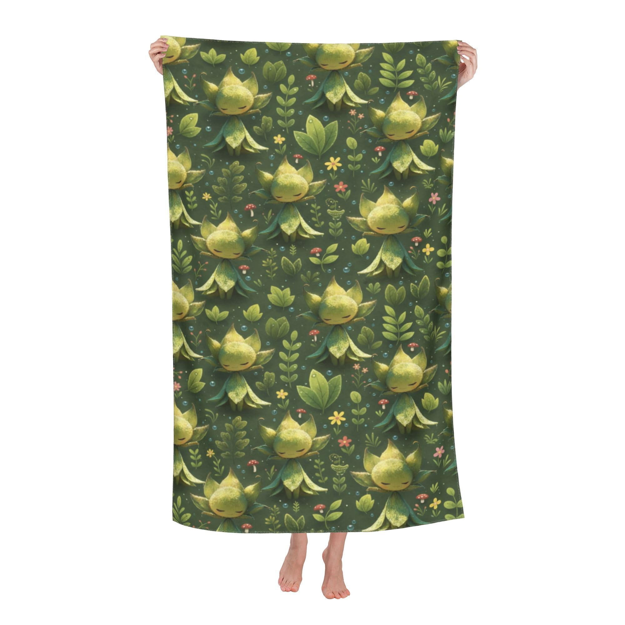peiyeety Cartoon Green Pea Character Soft Bath Towels Absorbent Bathroom Towel for Beach Hotel Gym Spa Shower