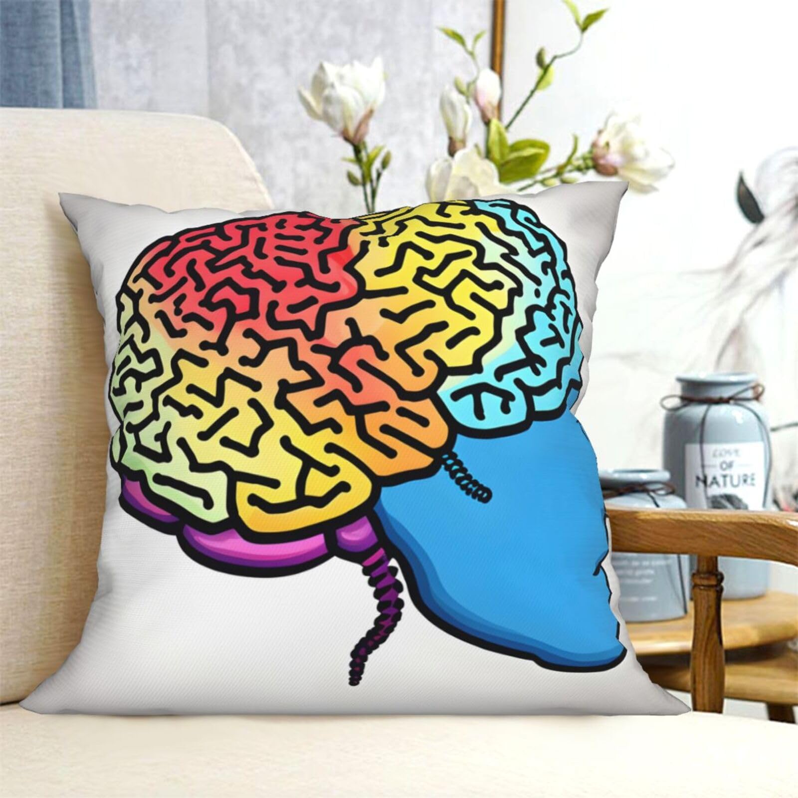 Federa Cuscino Quadrata 40x40 Cm – Stampa Cervello Sinistro E Destro, Morbida Con Cerniera
