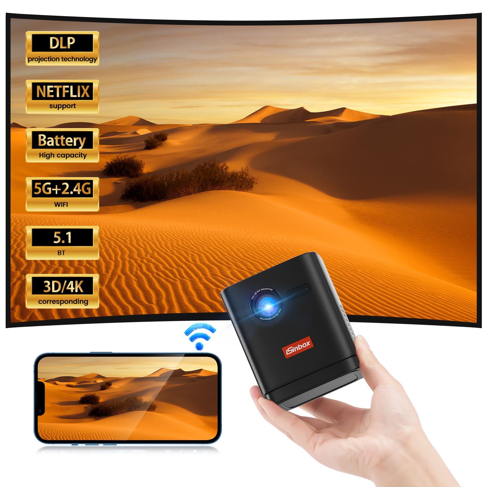 Buy Mini Projector with highcapacity Rechargeable battery,iSinbox DLP