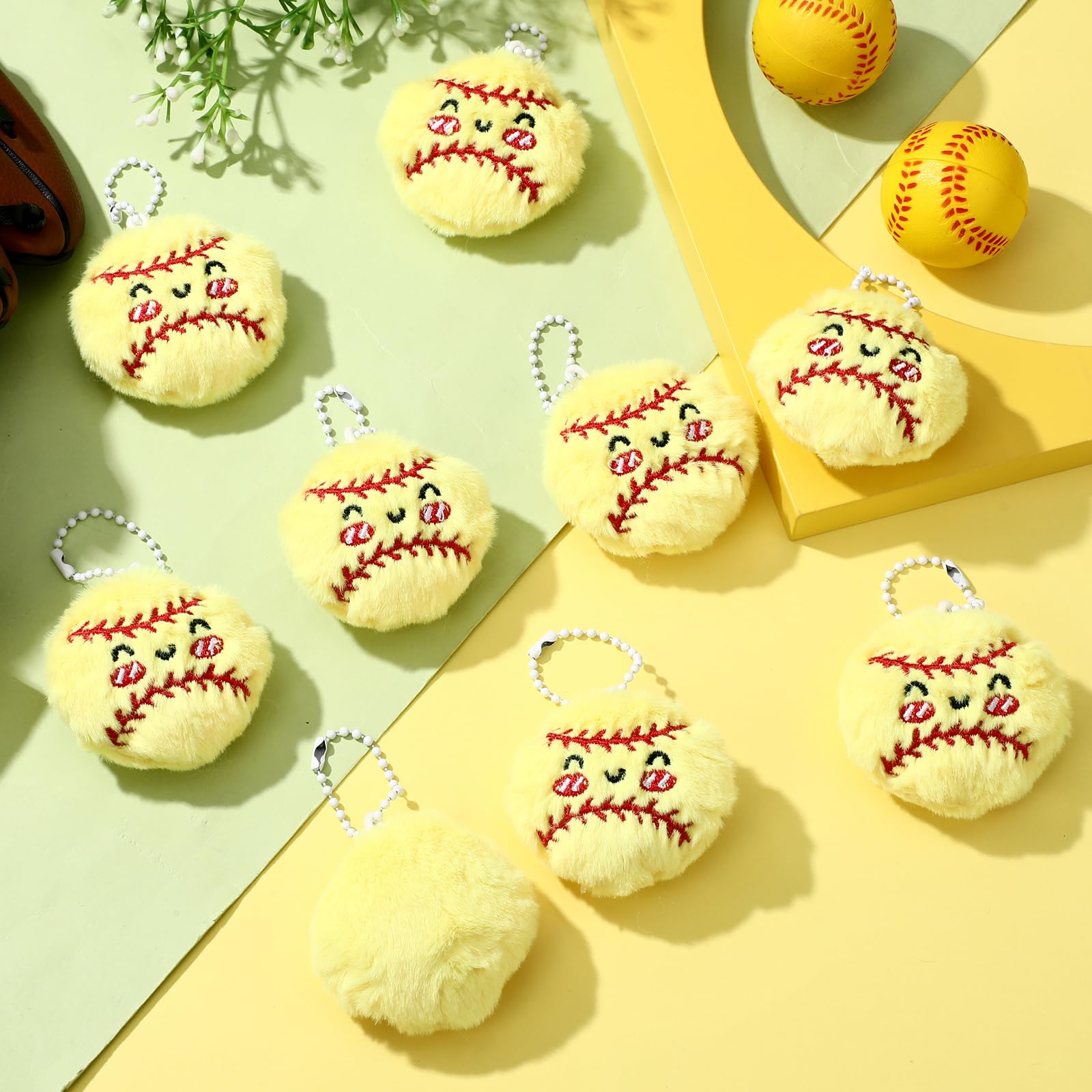 Simgoing 15 Pcs Softball Senior Night Keychain Gift Bulk Mini Plush Ball Prizes Funny Sports Players Team Party Favors Gifts for Group