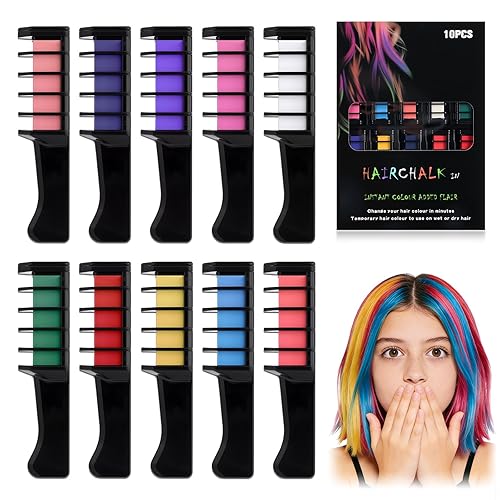 10 Colors Festive Fun Hair Chalk CombsInstant Hair Color Comb,Washable