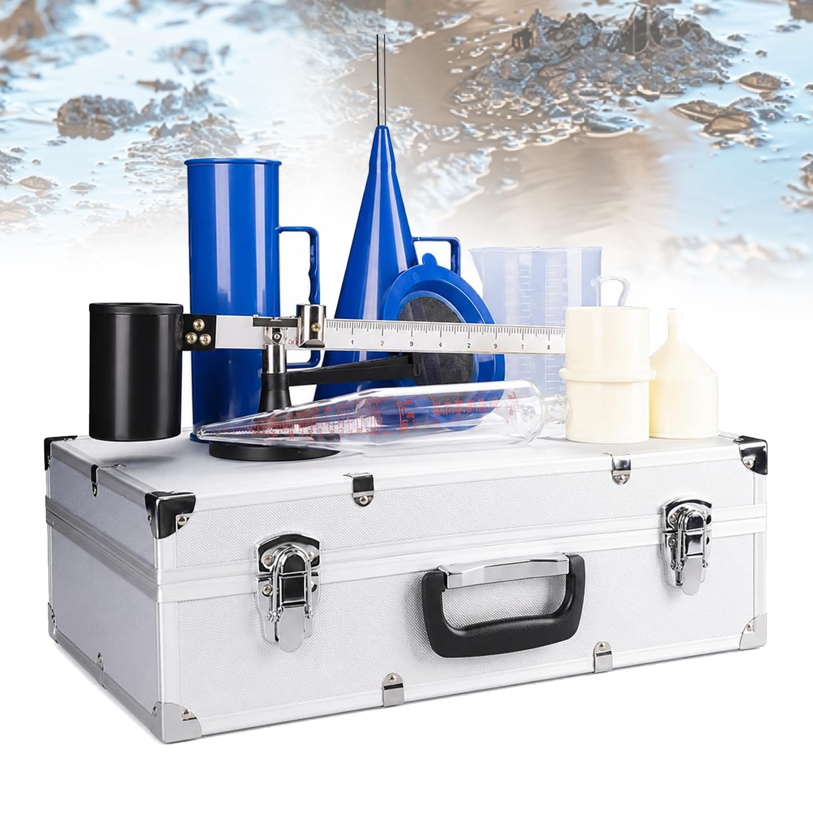 Kit De Viscosímetro para Lodos, Kit Portátil para Análisis De Lodos, con Hidrómetro, Reómetro Y Medidor De Contenido De Arena, Rango De 0,96 A 2 G/cm³, Precisión De 0,01 G/cm³, con Caja De