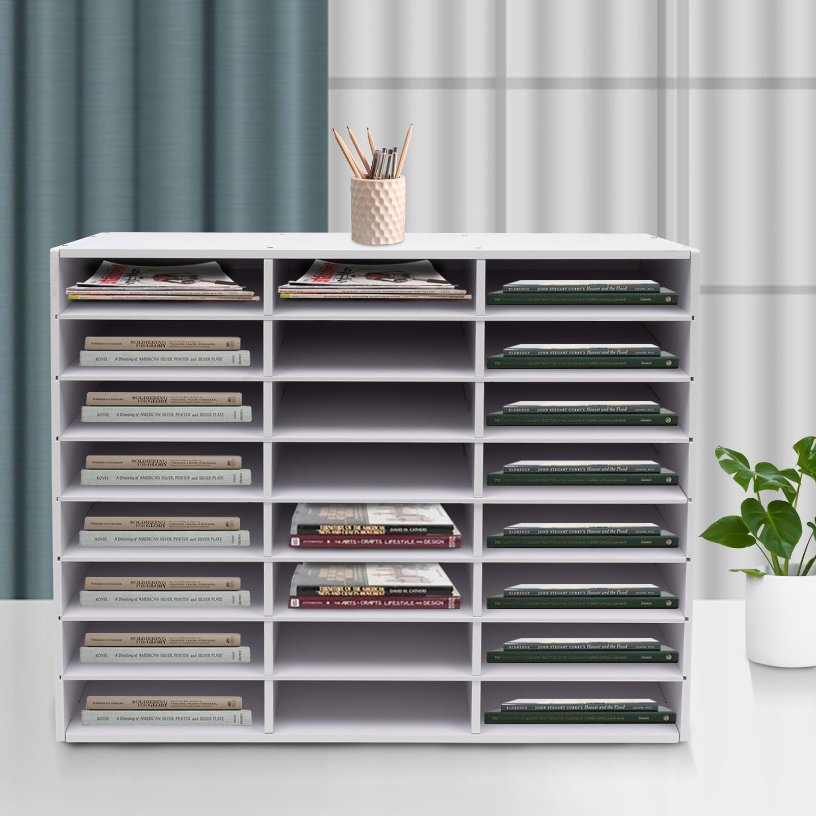 24 scomparti, formato A4, organizer da scrivania, portadocumenti, portariviste, portariviste, carta, organizzatore per riviste, bianco