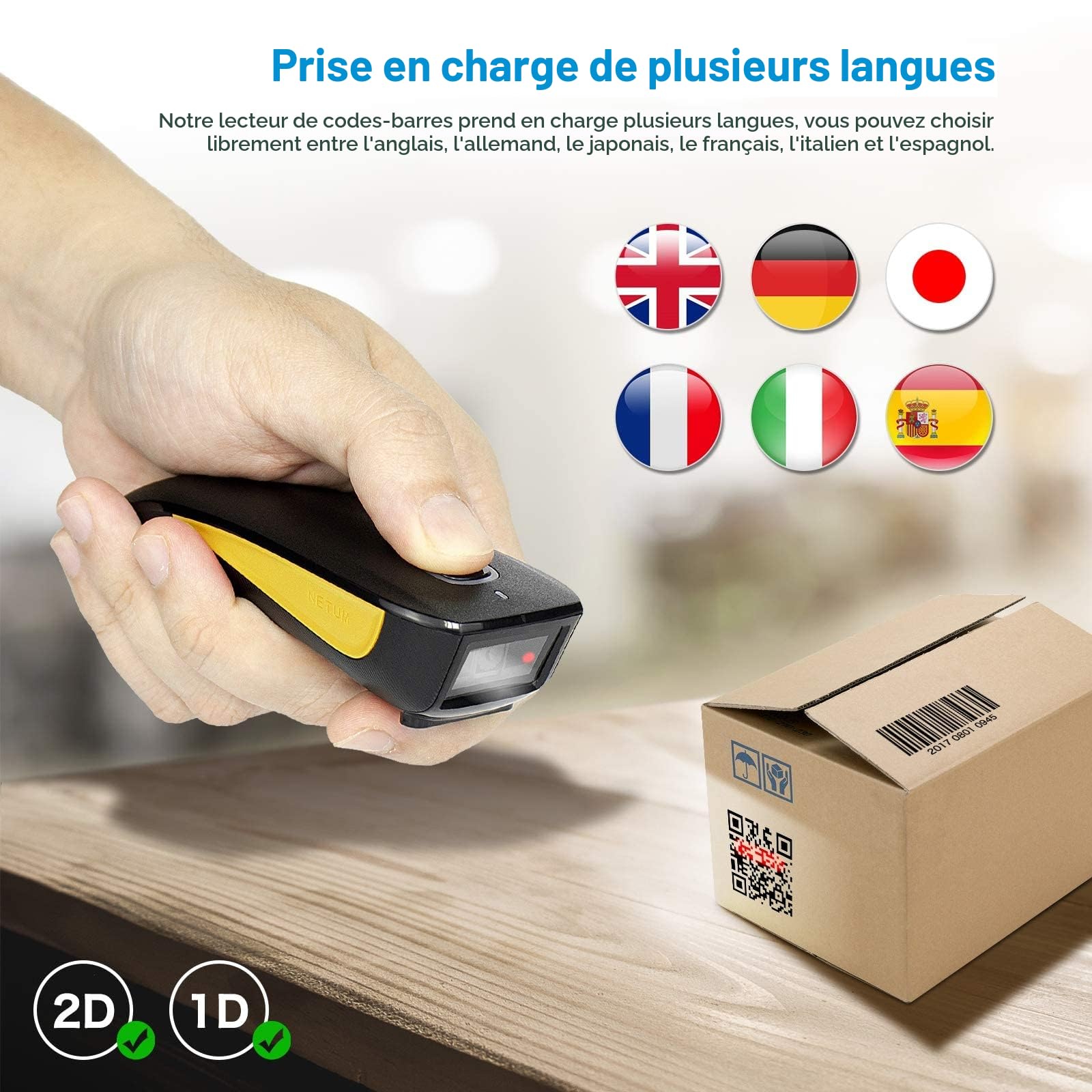 NETUM C750 Bluetooth 2D Barcode Scanner sans Fil QR pour Tablette iPhone iPad Android iOS PC POS