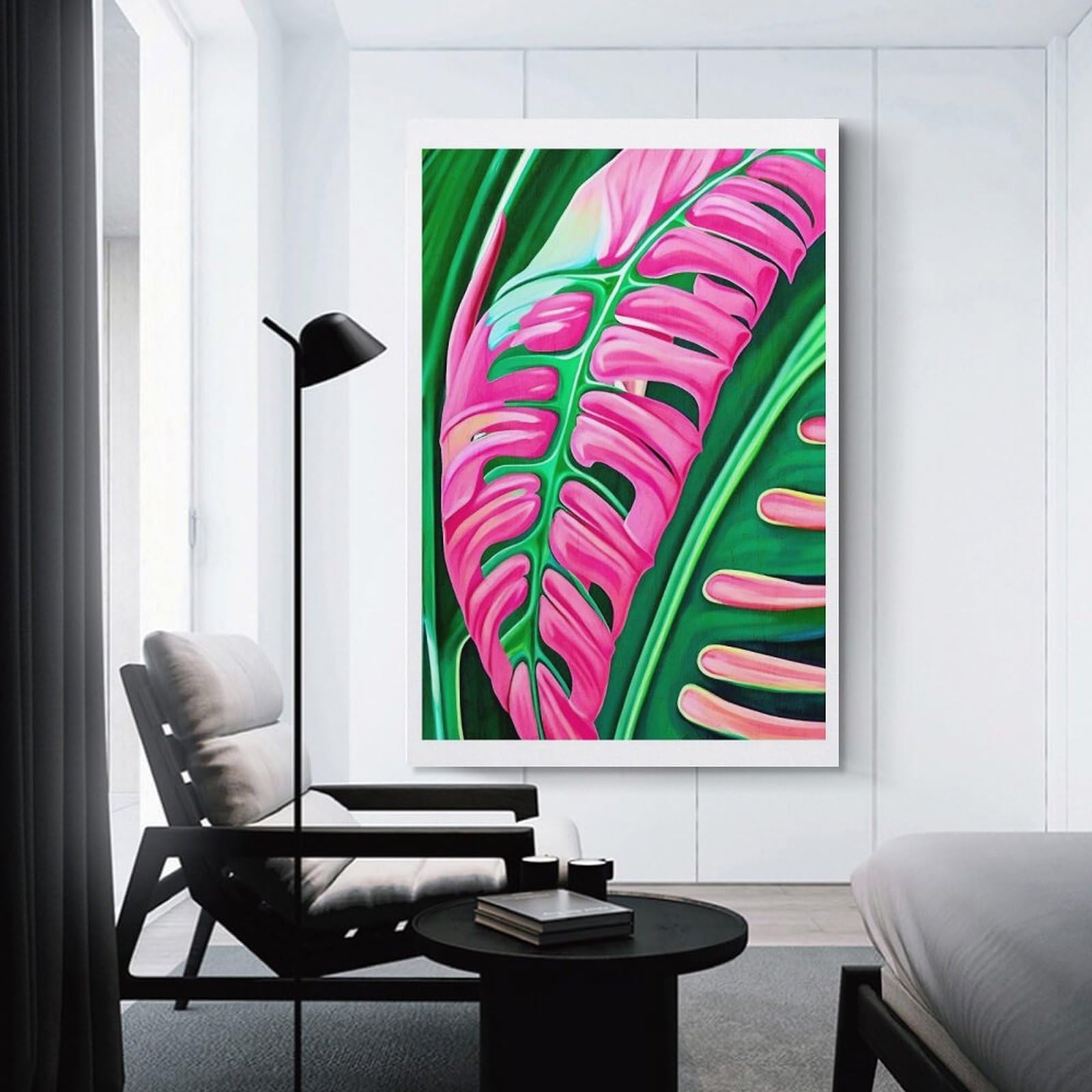 Junmoney Pink Monstera Leaf Decorative Canvas Print, 24x36inch(60x90cm), for Hallway, Entryway Or Landing, Home Artwork for First Impressions