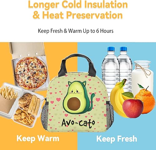 Miniatura 6 de Lonchera de aguacate para niños, pequeñas bolsas de almuerzo aisladas, bonita lonchera reutilizable para adolescentes, niñas, niños, bolsas de