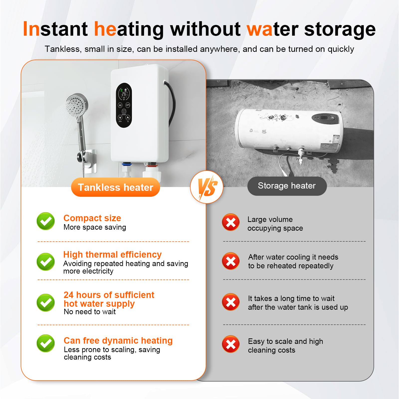 Calentador de agua eléctrico de paso, 5500 W, 220 V, indicador de temperatura, unidad integrada, control inteligente, mini calentador de agua, adecuado para duchas y baños