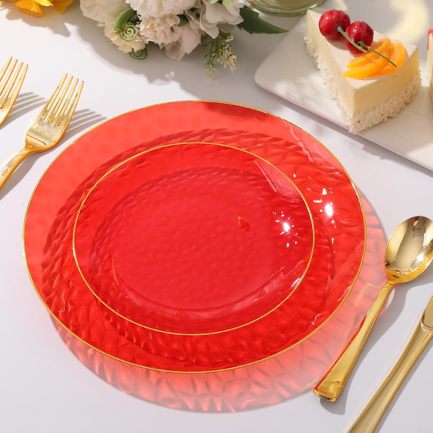 150 Pcs Red Disposable Plates Set for 25 Guests - Plastic Party Plates for Birthday Graduation Party, Patriotic Day, 4th of July